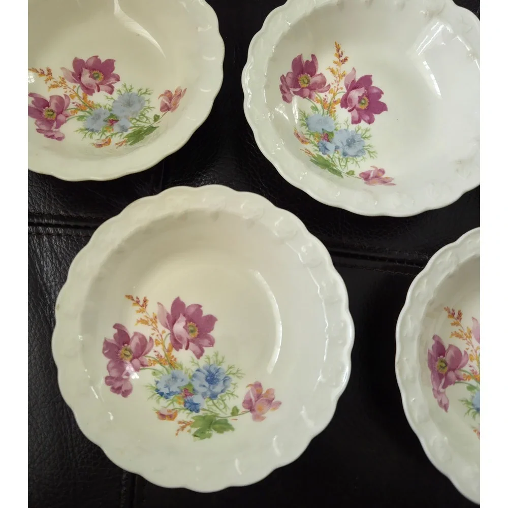 Vintage Taylor Smith Taylor TST Floral Scalloped Fruit Dessert Bowls Set of 5